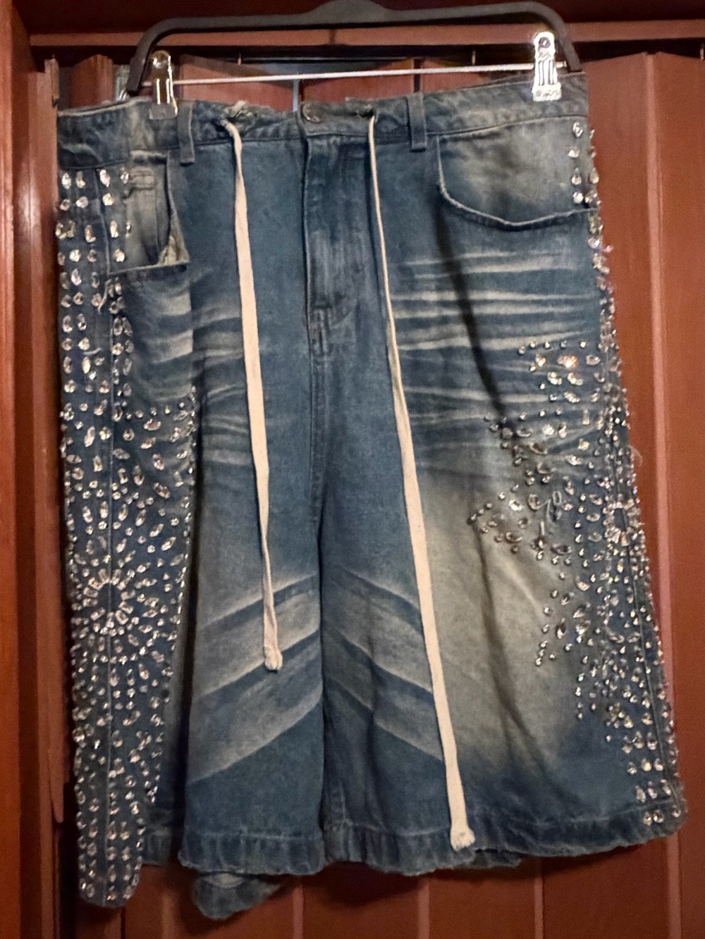 Vale Forever Sirens Jorts 'Blue' Rhinestone Cotton Denim Shorts Men's Size 32